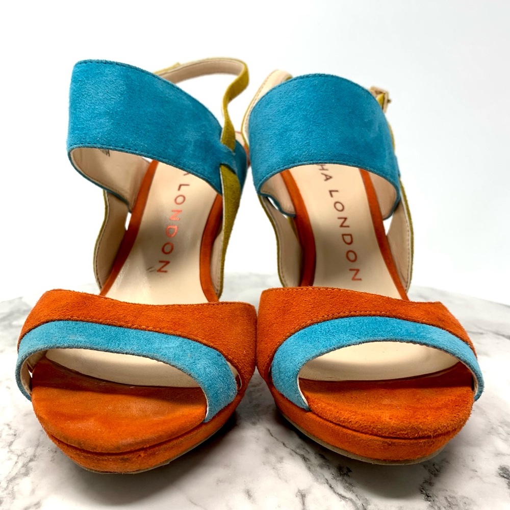 Sacha London Pasha Suede Colorful Sandals 6 Cocktail Resortwear Cruisewear Fun - Picture 4 of 15